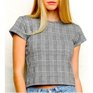 Brandy Melville Plaid Crop Top Black and White Short Sleeve Extra Small (XS)